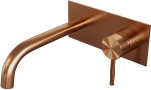 Brauer Copper Edition Wastafelmengkraan inbouw gebogen uitloop links hendel lang smal afdekplaat model A 1 PVD geborsteld koper 5-GK-004-B2