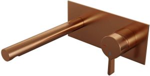 Brauer Copper Edition Wastafelmengkraan inbouw rechte uitloop links hendel middel dik afdekplaat model E 1 PVD geborsteld koper 5-GK-004-S1