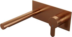 Brauer Copper Edition Wastafelmengkraan inbouw rechte uitloop links smalle platte gladde hendel afdekplaat model D 1 PVD geborsteld koper 5-GK-004-S4