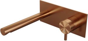 Brauer Copper Edition Wastafelmengkraan inbouw rechte uitloop links korte smalle gladde hendel afdekplaat model B 1 PVD geborsteld koper 5-GK-004-S5