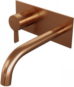 Brauer Copper Edition Wastafelmengkraan inbouw gebogen uitloop rechts middel dikke gladde hendel afdekplaat model E2 PVD geborsteld koper 5-GK-083-B1