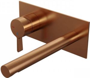 Brauer Copper Edition inbouw wastafelmengkraan met rechte uitloop rechts en rozetten model E2 Koper geborsteld PVD 5-GK-083-S1-65