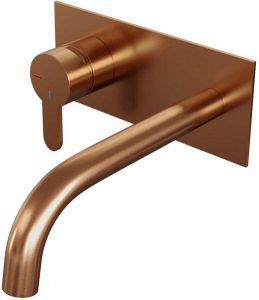 Brauer Copper Edition inbouw wastafelmengkraan met gebogen uitloop rechts en afdekplaat model D2 Koper geborsteld PVD 5-GK-083-B4