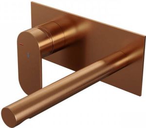 Brauer Copper Edition Wastafelmengkraan inbouw rechte uitloop rechts brede platte gladde hendel afdekplaat model C2 PVD geborsteld koper 5-GK-083-S3