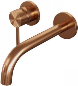 Brauer Inbouw Wastafelmengkraan Copper Edition Coldstart Gebogen Uitloop Ronde Hendel Links Geborsteld Koper PVD Met Rozetten