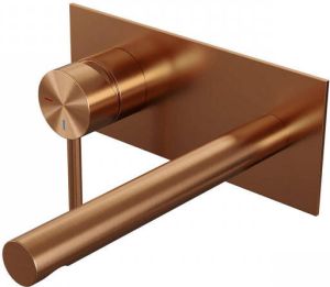 Brauer Copper Edition inbouw wastafelmengkraan met rechte uitloop rechts en afdekplaat model A2 Koper geborsteld PVD 5-GK-083-S2