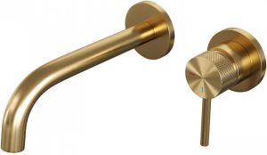Brauer Gold Carving inbouw wastafelmengkraan met gebogen uitloop rechts en rozetten model A2 Goud geborsteld PVD 5-GG-083-B6-65