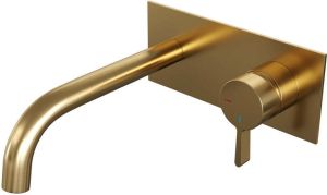 Brauer Gold Edition Wastafelmengkraan inbouw gebogen uitloop links hendel middel dik model E 1 PVD geborsteld goud 5-GG-004-B1-65