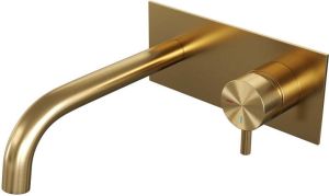 Brauer Gold Edition Wastafelmengkraan inbouw gebogen uitloop links hendel kort smal afdekplaat model B 1 PVD geborsteld goud 5-GG-004-B5