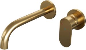 Brauer Gold Edition Wastafelmengkraan inbouw gebogen uitloop links hendel breed plat model C 1 PVD geborsteld goud 5-GG-004-B3-65