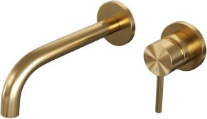 Brauer Inbouw Wastafelmengkraan Gold Edition Coldstart Gebogen Uitloop Ronde Hendel Rechts Geborsteld Goud PVD Met Rozetten