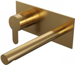 Brauer Gold Edition Wastafelmengkraan inbouw rechte uitloop rechts smalle platte gladde hendel model D2 PVD geborsteld goud 5-GG-083-S4-65