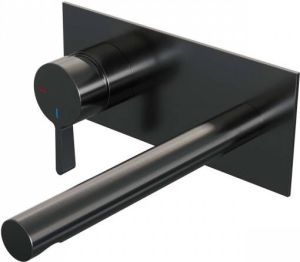 Brauer Inbouw Wastafelmengkraan Gunmetal Edition Coldstart Rechte Uitloop Halfronde Hendel Links Geborsteld Gunmetal PVD Met Afdekplaat