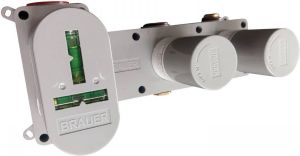 Brauer Brushed Carving inbouwthermostaat en 2 stopkranen met in- en afbouwdelen RVS geborsteld PVD
