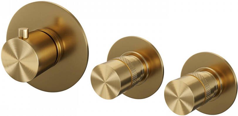 BRAUER Gold Edition inbouwthermostaat met inbouwdeel 3 gladde knoppen PVD geborsteld goud 5-GG-088