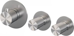 Brauer Badkraan Brushed Carving Set 01 Thermostatisch Inbouw Rond Geborsteld RVS PVD met Badvulcombinatie Wandaansluitbocht en Staafhanddouche
