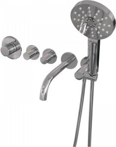 Brauer Chrome Edition Badkraan Inbouw douchegarnituur 20cm uitloop inbouwdeel 3 gladde knoppen handdouche rond 3 standen chroom 5-CE-023