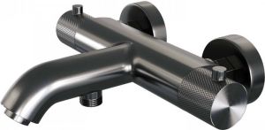 Brauer Badkraan Gunmetal Carving Thermostatisch Opbouw Rond Geborsteld Gunmetal PVD 2 Greeps