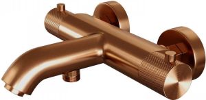 Brauer Copper Carving thermostatische opbouw badkraan met glijstang 1 stand staafhanddouche en 150cm doucheslang Koper geborsteld PVD 5-GK-085-1