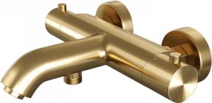 Brauer Gold Edition thermostatische opbouw badkraan met glijstang 1 stand staafhanddouche en 150cm doucheslang Goud geborsteld PVD 5-GG-041-1