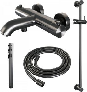 Brauer Gunmetal Edition Badkraan Opbouw glijstang 2 functies 2 gladde knoppen handdouche staaf 1 stand PVD geborsteld gunmetal 5-GM-041-1