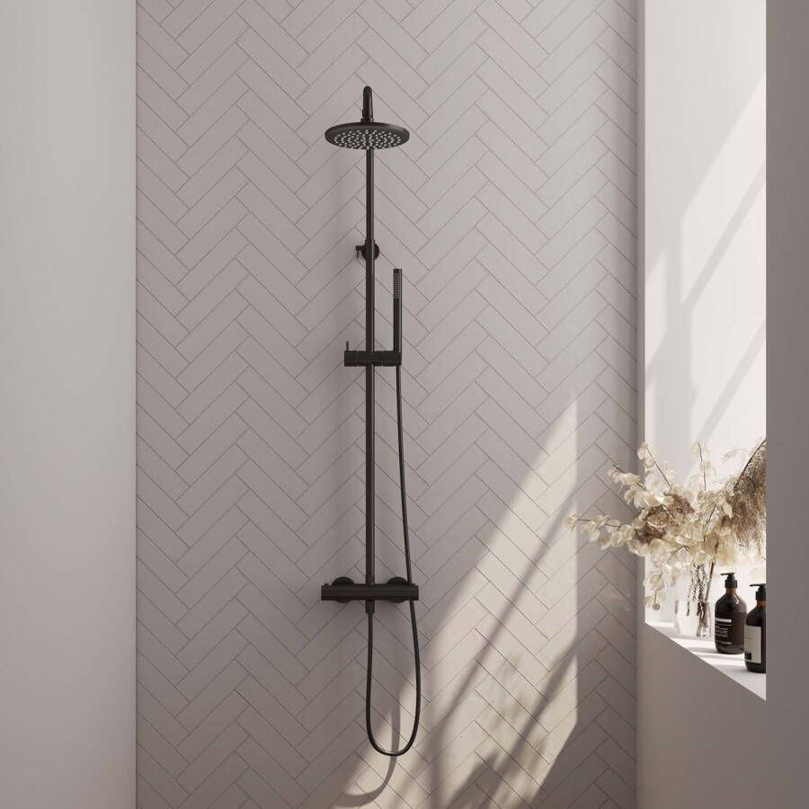Brauer Black Edition Regendoucheset opbouw hoofddouche 30cm glijstang handdouche rond 3 standen gladde knoppen mat zwart 5-S-007-4