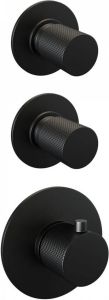 Brauer Black Carving Regendoucheset inbouw hoofddouche 20cm 3 carving knoppen rechte wandarm handdouche Rond 3 standen mat zwart 5-S-103