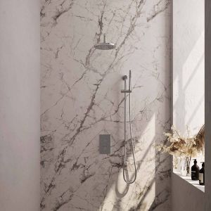 Brauer Chrome Carving inbouwset met 3-weg thermostaat hoofddouche 20cm gebogen wandarm 40cm ronde 3-standen handdouche wandaansluiting chroom