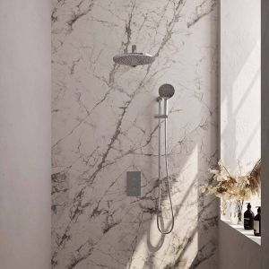 Brauer Chrome Carving inbouwset met 3-weg thermostaat hoofddouche 30cm rechte wandarm 40cm staafhanddouche glijstang met aansluitbocht chroom
