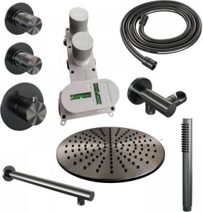 Brauer Gunmetal Edition Regendoucheset inbouw hoofddouche 30cm 3 gladde knoppen rechte wandarm handdouche staaf 1 stand PVD geborsteld gunmetal 5-GM-026
