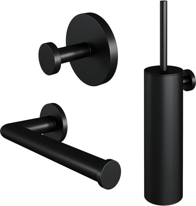 Brauer Toiletaccessoire Set Black 3-in-1 met PVD coating Mat Zwart