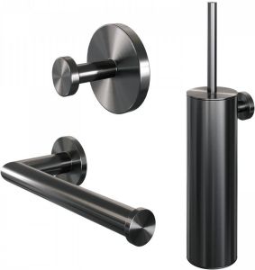 Brauer Toilet Accessoires Set Geborsteld Gunmetal PVD met Toiletborstel Handdoekhaak en Toiletrolhouder