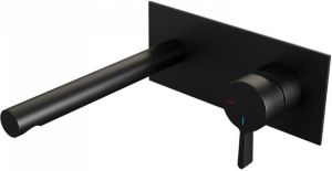 Brauer Black Edition inbouw wastafelmengkraan met rechte uitloop links en afdekplaat model E1 Zwart mat 5-S-004-S1