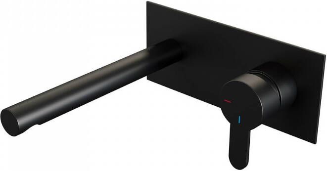 Brauer Black Edition Wastafelmengkraan inbouw rechte uitloop links hendel plat smal afdekplaat model D 1 mat zwart 5-S-004-S4