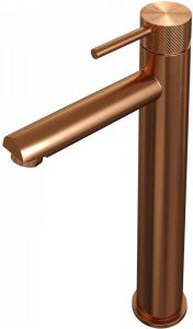 Brauer Copper Carving verhoogde wastafelkraan met lange ronde handgreep en ColdStart geborsteld koper PVD