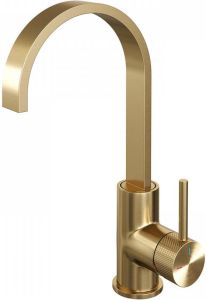 Brauer Gold carving Wastafelmengkraan opbouw hoog draaibaar platte uitloop model a PVD geborsteld goud 5-GG-003-S4