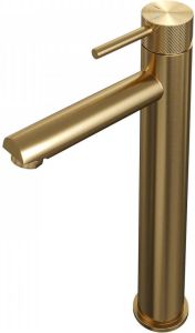 Brauer Gold Carving verhoogde wastafelkraan met lange ronde handgreep en ColdStart geborsteld messing PVD