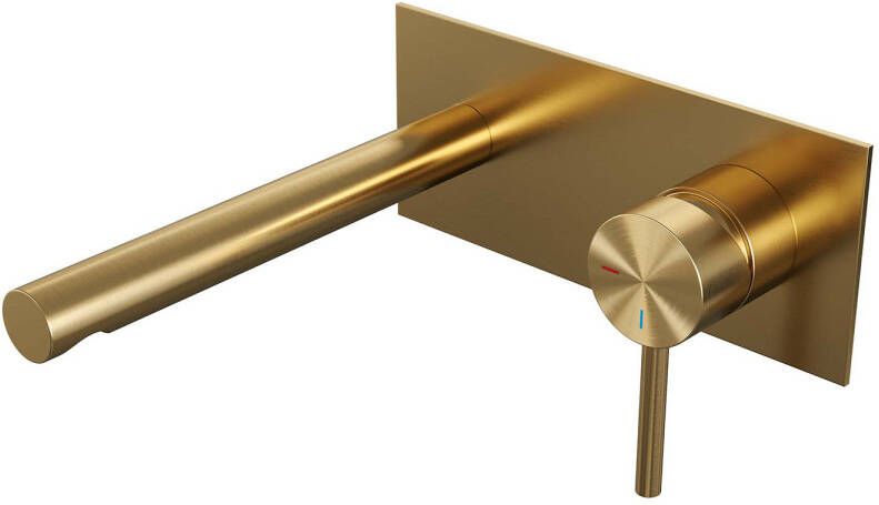 Brauer Gold Edition Wastafelmengkraan inbouw rechte uitloop links lange smalle gladde hendel afdekplaat model A 1 PVD geborsteld goud 5-GG-004-S2