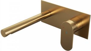 Brauer Gold Edition Wastafelmengkraan inbouw rechte uitloop links hendel breed plat afdekplaat model C 1 PVD geborsteld goud 5-GG-004-S3