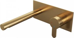 Brauer Gold Edition Wastafelmengkraan inbouw rechte uitloop links hendel plat smal afdekplaat model D 1 PVD geborsteld goud 5-GG-004-S4