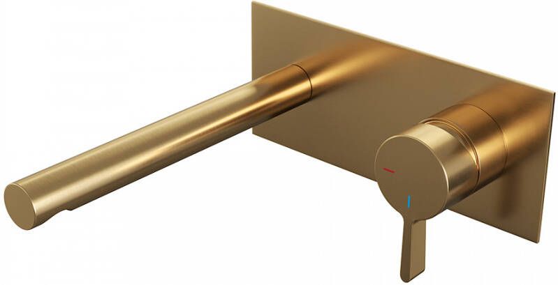 Brauer Gold Edition Wastafelmengkraan inbouw rechte uitloop links hendel middel dik afdekplaat model E 1 PVD geborsteld goud 5-GG-004-S1
