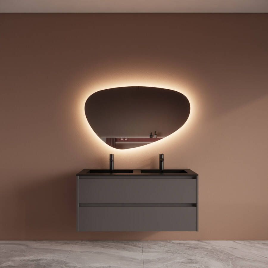 Boss & Wessing Badmeubelset BWS Riga Met Asia Wastafel Mat Zwart 120 cm Leigrijs