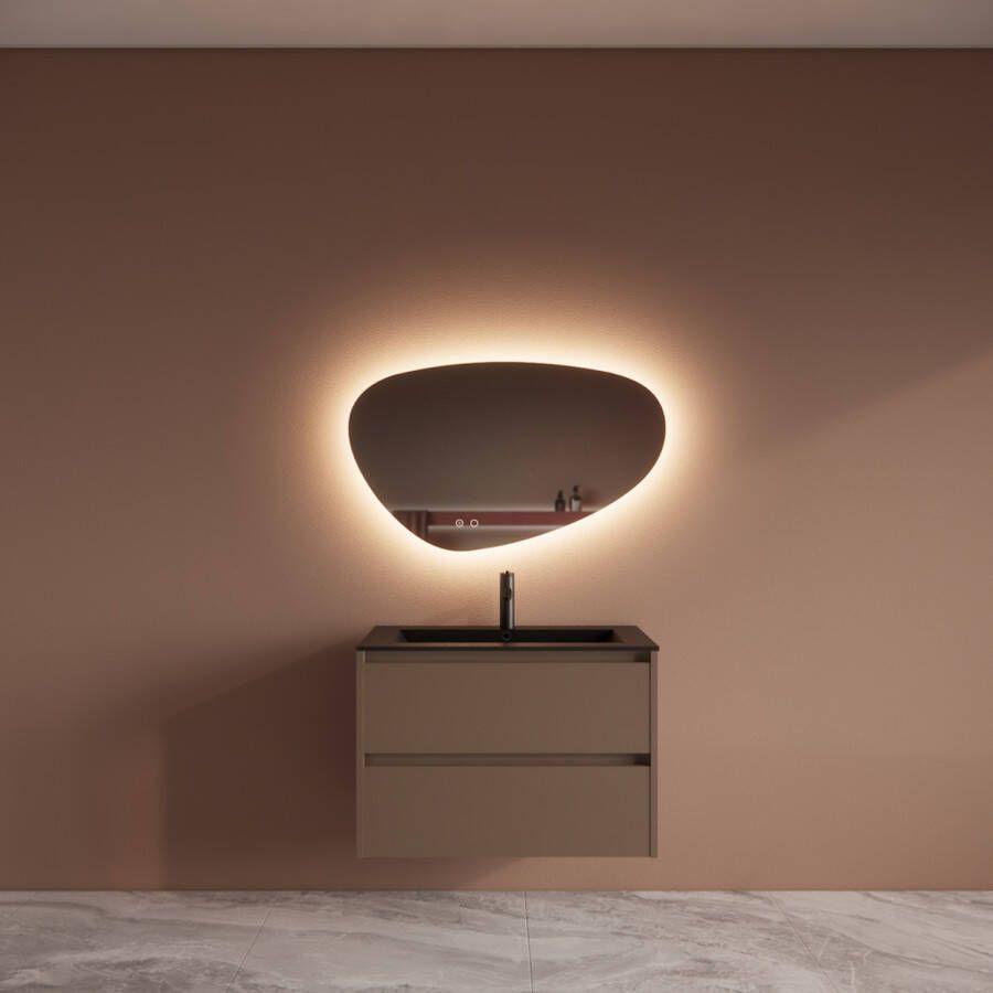 Boss & Wessing Badmeubelset BWS Riga Met Asia Wastafel Mat Zwart 80 cm Latte