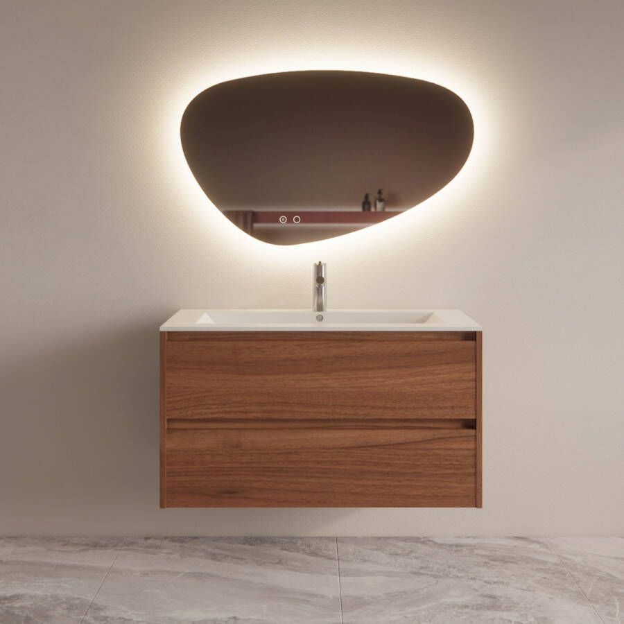 Boss & Wessing Badmeubelset BWS Riga Met Asia Wastafel Wit 100 cm Walnoot
