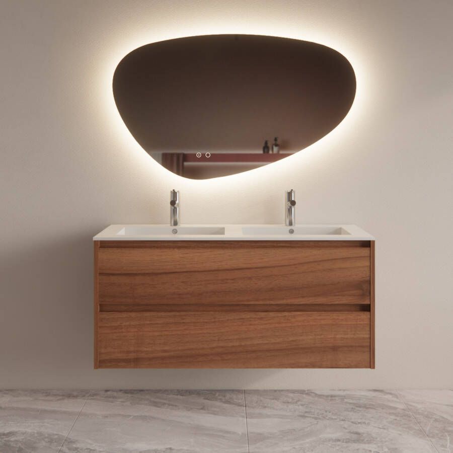 Boss & Wessing Badmeubelset BWS Riga Met Asia Wastafel Wit 120 cm Walnoot