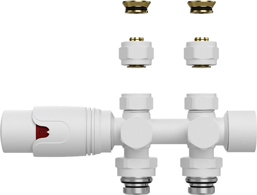 BWS Radiatorkraan Thermostatisch Muur- en Vloeraansluiting 1 2MX16 2 M30 Mat Wit
