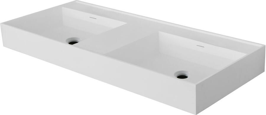 BWS Wastafel Wanda Met Overloop 2 Wasbakken 0 Kraangaten 120x12x52 5 cm Mat Wit