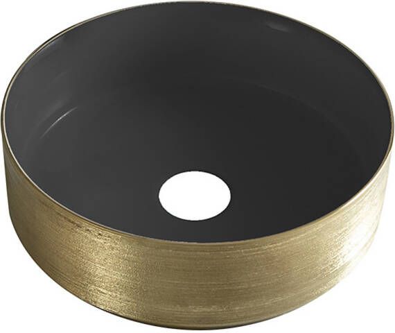 BWS Waskom Dink 36x36 Cm Rond Geborsteld Goud Mat Zwart