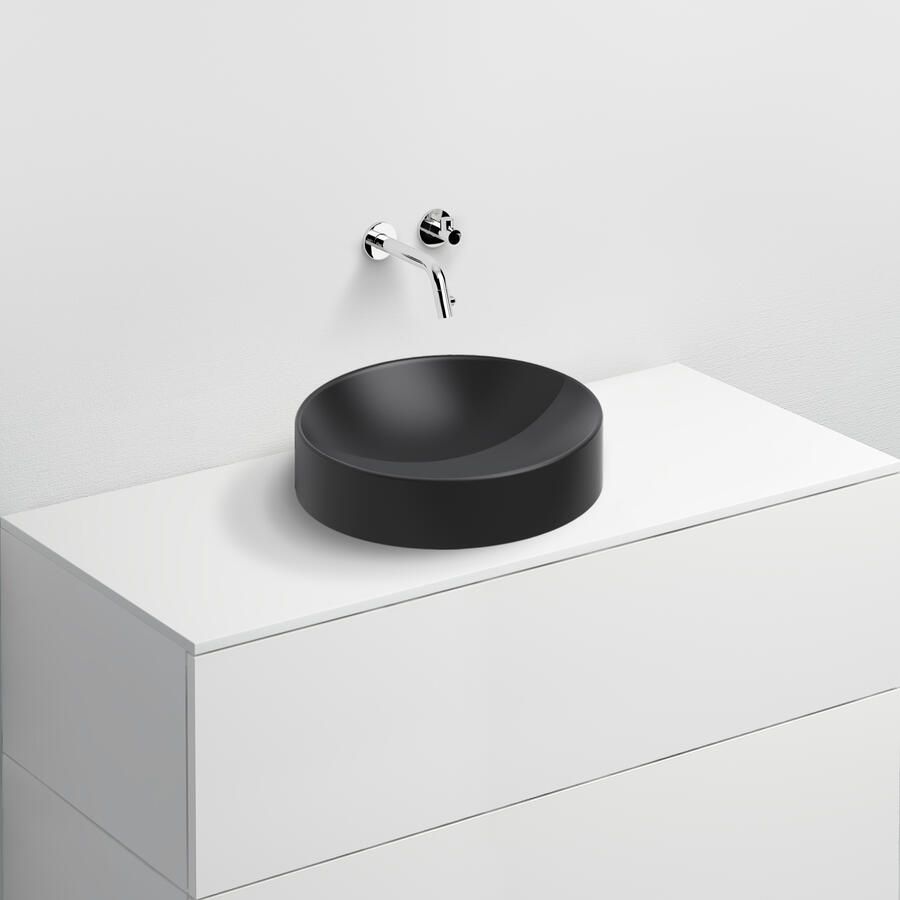 Clou Vale wastafel ø41 cm zonder kranenbank mat zwart keramiek