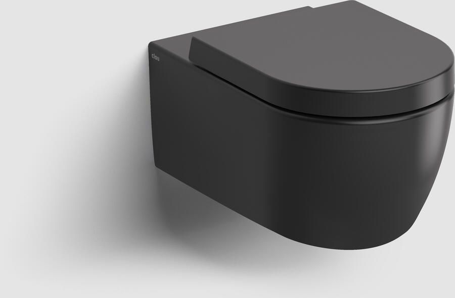 Clou Wandtoilet New Hammock 54cm Keramiek Mat Zwart inclusief Zitting met Deksel